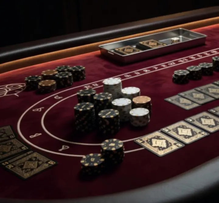 Profesjonalny stół pokerowy "Day by day" Piotr Czyż z kartami i żetonami