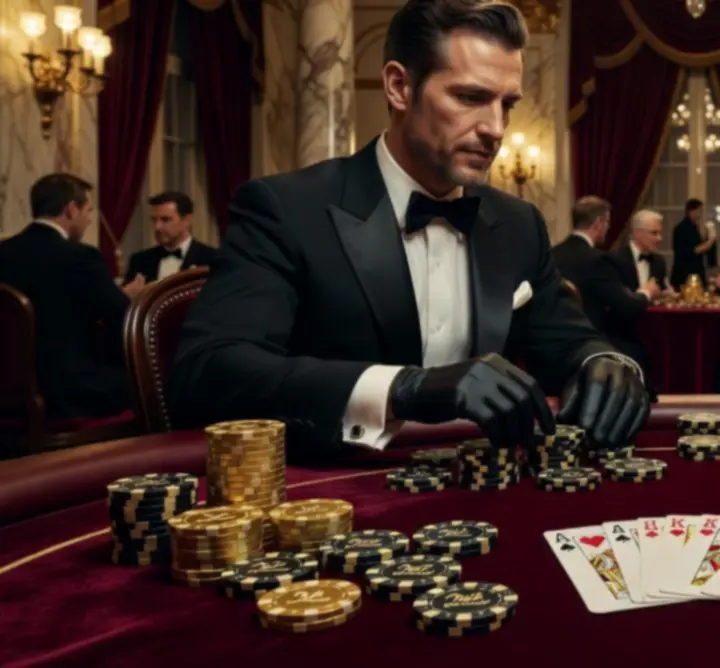 Ekskluzywny stół pokerowy podczas wieczoru Casino Royale